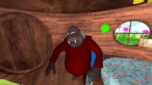 a cartoon character in a red shirt is standing in a room