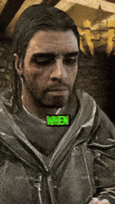 a man in a video game has the word when on his chest