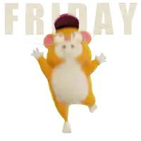 a hamster wearing a pink hat is jumping in the air with the word friday behind it