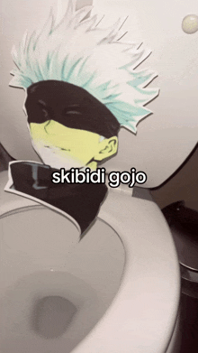 a toilet with a picture of a man on it and the words skibidi gojo below it