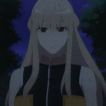 a girl with long blonde hair is wearing a black and yellow outfit