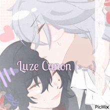 a picture of two anime characters with the words luze canon