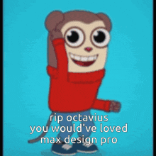 a cartoon of a monkey wearing a red sweater and blue jeans