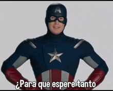 a man in a captain america costume with the words por algo tan decepcionante