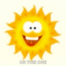 a cartoon sun with a flower in its hair and the words or this one below it