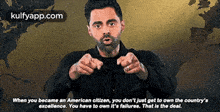 a man is pointing at the camera with a quote from kulfyapp.com below him