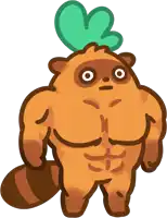 a cartoon drawing of a raccoon with a green plant on its head