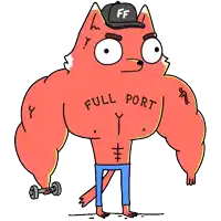 a cartoon fox with a full port shirt on