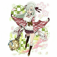 Eliz In Maid Japanese Dress Holding Butterfly Staff GIF