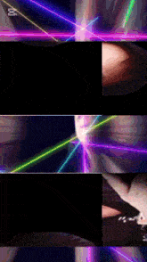 a collage of images shows a person 's face and a rainbow of lights