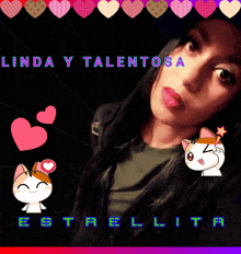 a picture of a girl with the words linda y talentosa estrella