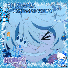 a picture of a boy with the words hi sigma i missed youu