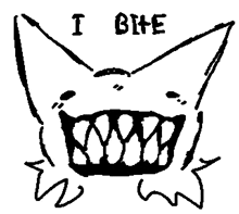 a black and white drawing of a cat 's mouth with the words i bite above it