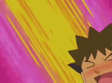 a cartoon character is laughing in front of a pink background