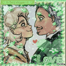 a picture of a man and a woman with the word love on the bottom right