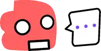 a drawing of a speech bubble next to a drawing of a red face