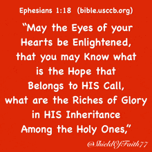 a bible verse from ephesians 1:18 is on a red background