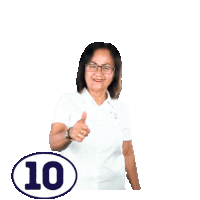 a woman giving a thumbs up in front of a sign that says mama myrna 10 repalda