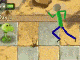 a stick figure is running in a video game with day 1 on the bottom