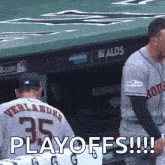 a baseball player wearing a number 35 jersey says playoffs