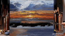 a painting of a sunset is being made in animotoca