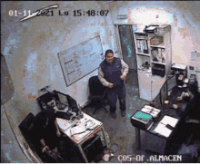 a man in a blue vest is dancing in a room with the time of 15:45