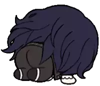 a cartoon of a person with long black hair laying down