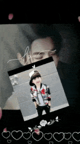 a picture of a young boy with the word love written on it
