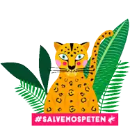 an illustration of a leopard surrounded by tropical leaves and a sign that says #salvamospeten