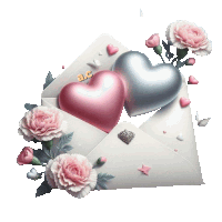 two hearts in an envelope with the letters ac on the top