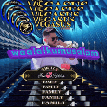 a man is sitting in front of a sign that says " vegas casino "