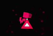 a pink and black cartoon character with a triangle on his head