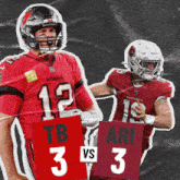 two football players one from the buccaneers and one from the cardinals are standing next to each other