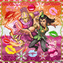 a cartoon of a man and a woman with the words take a kiss