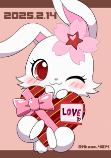 an illustration of a bunny holding a heart with a label that says love