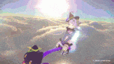 a witch is flying through the air in a video game with a copyright of 2016 cover corp