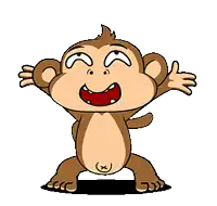 a cartoon monkey is standing with its arms outstretched and making a face