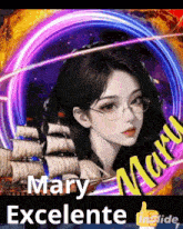 an advertisement for mary excelente shows a girl with glasses and a ship