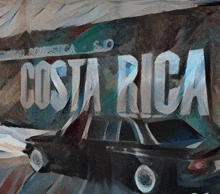 a painting of a car with the word costa rica on the wall