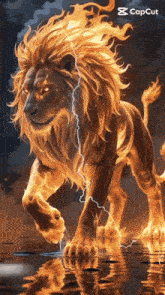 a lion with a lightning bolt coming out of it 's mane