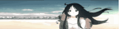 a girl with long black hair stands on a beach
