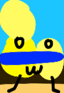 a cartoon drawing of a yellow object with a blue stripe on it