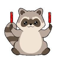 a cartoon raccoon is holding two red popsicles in its hands