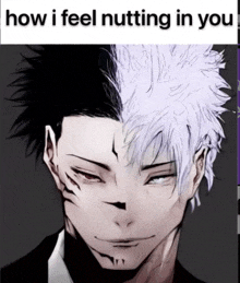 a drawing of a man with half black and half white hair