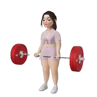 a cartoon girl is lifting a barbell with two red plates on it .