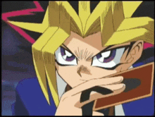 a cartoon character with a card in his hand