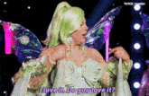 a woman in a fairy costume is saying i love it do you love it
