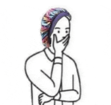a black and white drawing of a person wearing a hair bonnet covering their mouth .