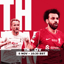 a poster for a soccer game between tottenham and liverpool on november 6th