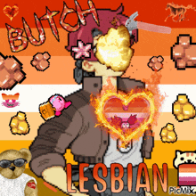 a pixel art drawing of a person with the word lesbian on the bottom